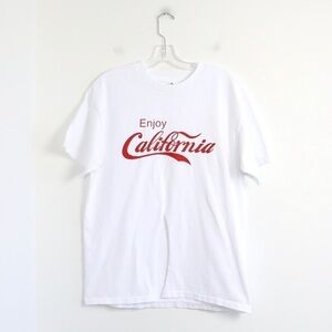 Enjoy California Coca-Cola customized white red t-shirt front knot split cotton
